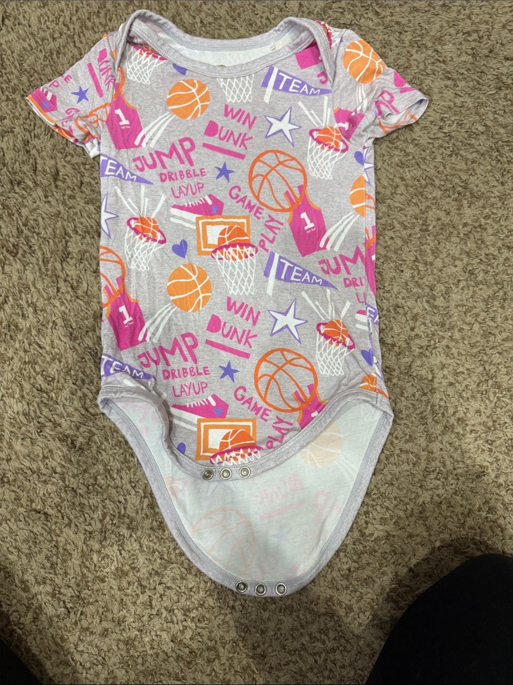 Little Sleepies Gray One-Piece Bodysuit with Orange & Pink Basketball Print